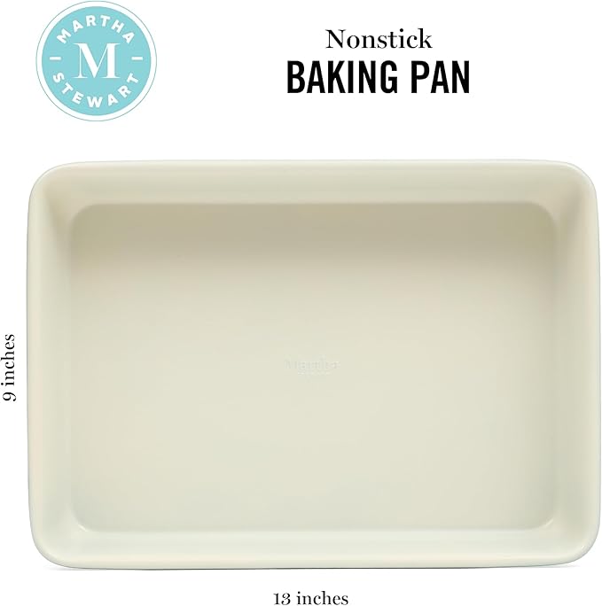 Martha Stewart Gallen 13 x 9 Inch Rectangular Nonstick Carbon Steel Cake and Baking Pan – Teal, Durable Bakeware for Even Cooking and Easy Release