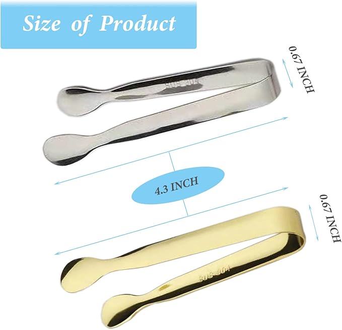 6PCS Ice Tongs Mini Sugar Tongs 4.25Inch Tong for Serving Food Small Serving Tong, Kitchen Tong for Appetizers,Tea Party, Coffee Bar, Desserts by Sunenlyst (Silver and Gold)