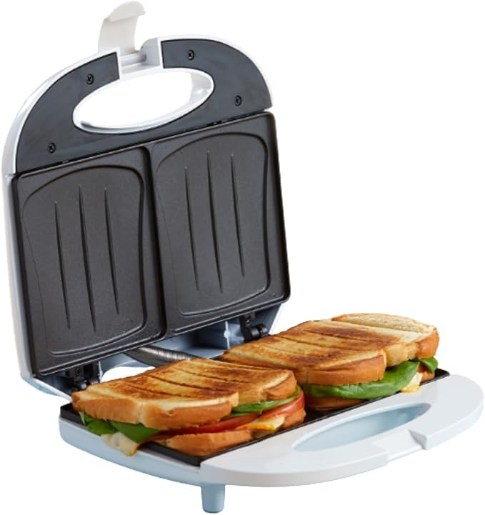 IMUSA 2 Slot Electric Sandwich Maker White Nonstick Press for Grilled Sandwiches and Quick Snacks