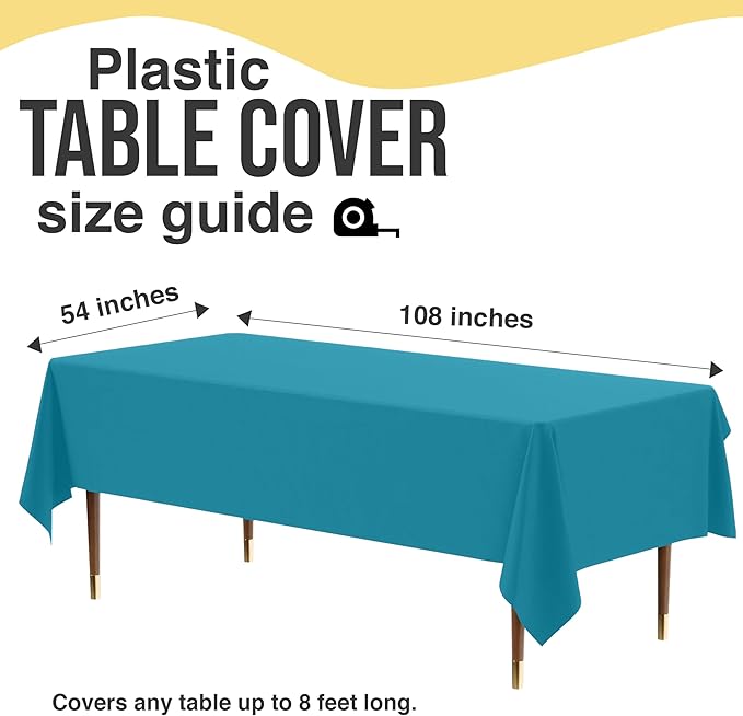 Exquisite 66% Thicker Premium Plastic Table Cloth Rectangle Table Cover 0.5 Mil 6 Pack Turquoise Table Cloth 54 Inch x 108 Inch Disposable Tablecloth Won't Tear Easily Like Cheap Thin Brands