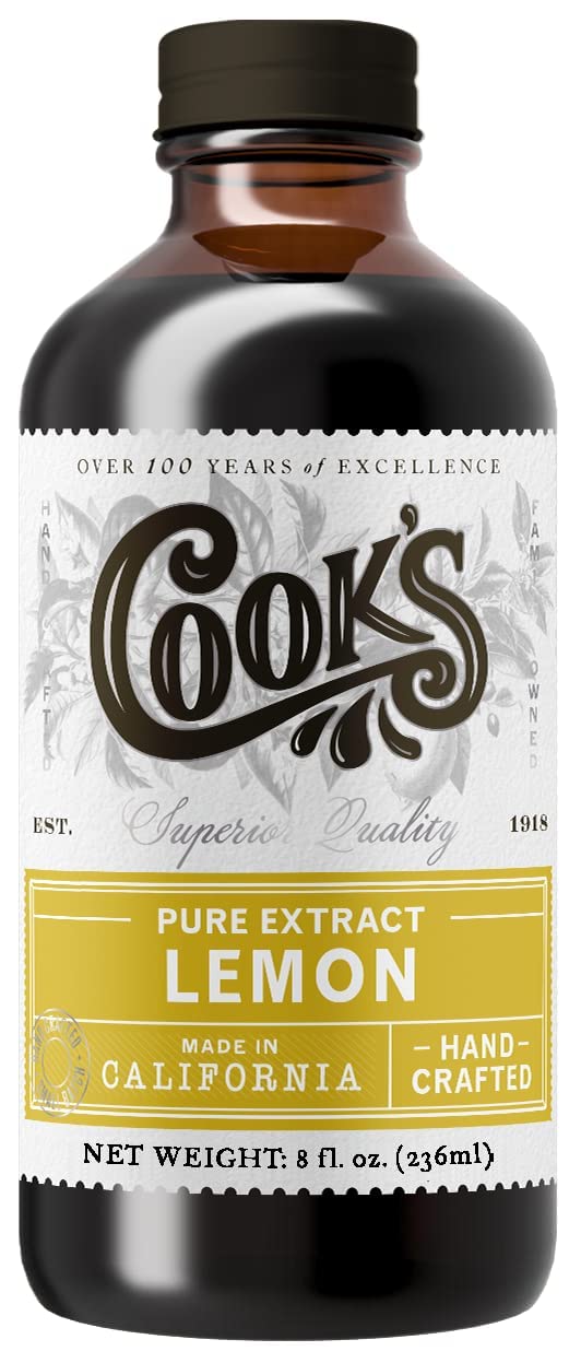 Cook's Pure Lemon Extract, Premium Quality, Cold Pressed Lemon, Sugar Free, Gluten Free, Allergen Free, 8 oz