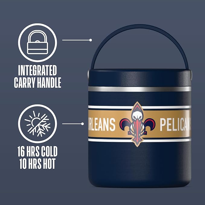 Hydrapeak x NBA Officially Licensed New Orleans Pelicans 25oz Stainless Steel Vacuum Insulated Thermos Food Jar with Handle, Wide Mouth Leak-Proof Soup Thermos for Adults, 10 Hours Hot and 16 Hrs Cold