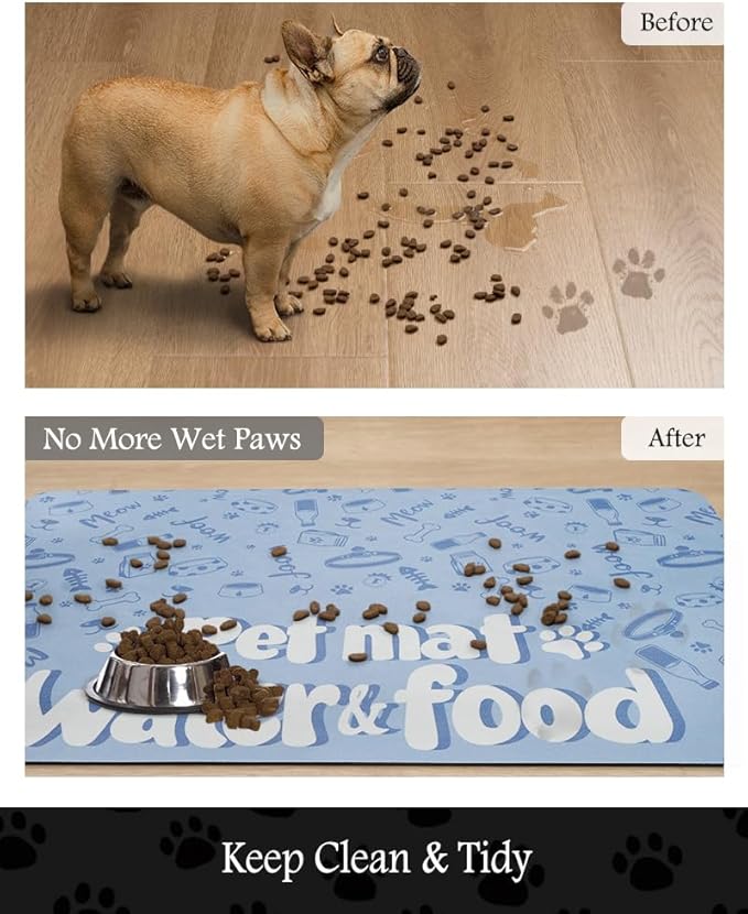 Pet Feeding Mat-Absorbent Dog Mat for Food and Water Bowl-No Stains Quick Dry Water Dispenser Mat-Dog Accessories Pet Supplies-Bowl for Messy Drinkers（PAW,16"x24"