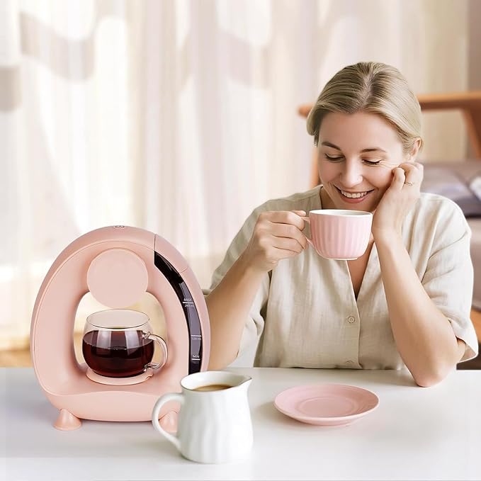 Single Serve Coffee Maker For K Cup Pod and Coffee Grounds /Tea, Fast Brew in 2 minutes, 2 IN 1 One Button Coffee Machine 4-8 Oz Brew Sizes, Stylish＆Compact For Home, Office, RV and Dorm, Pink