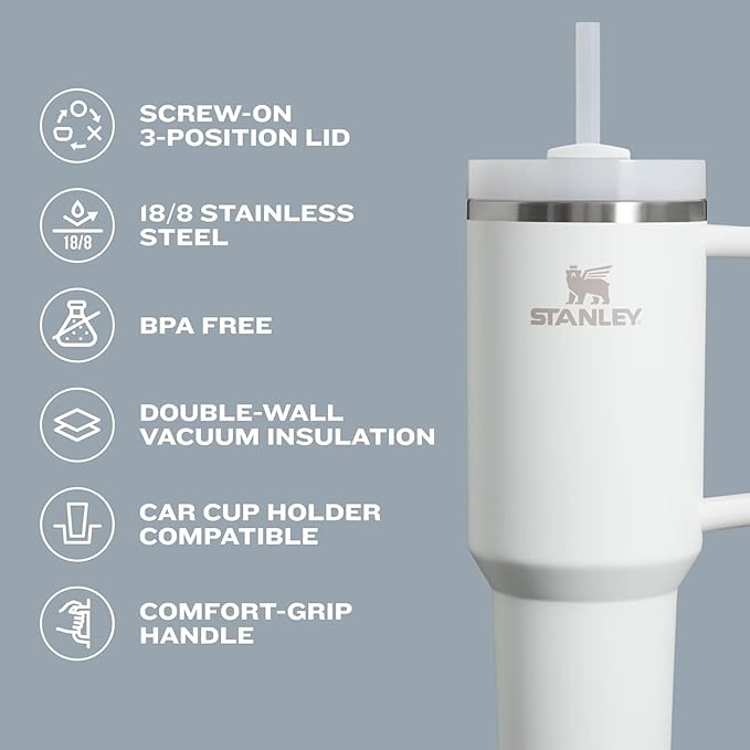 STANLEY Quencher H2.0 Tumbler with Handle and Straw 20 oz | Flowstate 3-Position Lid | Cup Holder Compatible for Travel | Insulated Stainless Steel Cup | BPA-Free | Pomelo