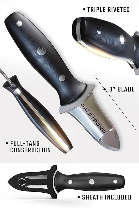 Dalstrong Clam Oyster Knife- 3” Shellfish & Oyster Shucker Clamp Knife - Gladiator Series Elite - Forged HC German Steel - Crab Eating Utensils- G10 Handle - W/Sheath- NSF Certified