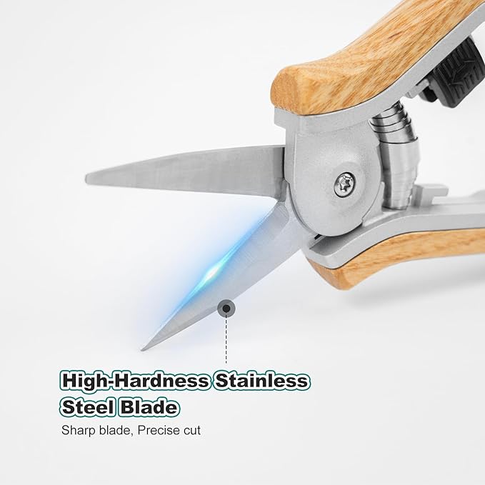 Berry&Bird Mini Pruning Shears for Gardening Straight Blades Hand Pruners with Wooden Handle Garden Scissors Snips Stainless Steel Trimming Small Clippers Bonsai Compact Size Shearing Tool