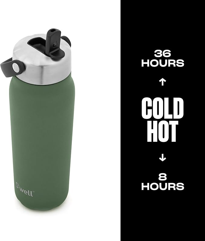 S'well Recycled Stainless Steel Explorer with Flip Straw Lid, 24oz, Green Jasper, Triple Layered Vacuum Insulated Containers Keeps Drinks Cold for 36 Hours and Hot for 8