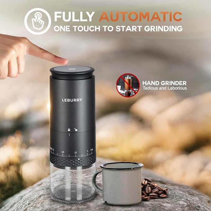 Burr Coffee Grinder - Portable Espresso Grinder with Stainless Steel Conical Mill for Travel, Camping - Cordless/Rechargeable Electric Coffee Bean Grinders with 38 Adjustable Grind Settings