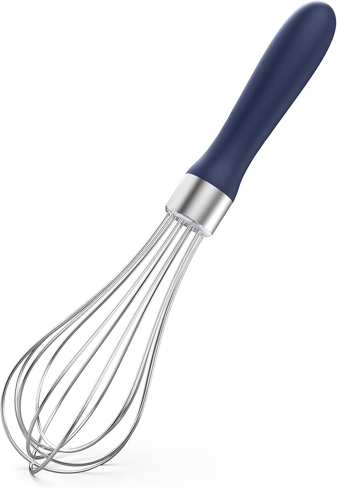 U-Taste 9" Small Egg Whisk: 18/10 Stainless Steel Kitchen Cooking Wire Balloon Wisk, Heavy Duty Metal Beater Stirrer, Manual Baking Tool with 6 Flex Wires for Mixing, Blending Sauce (Midnight Blue)