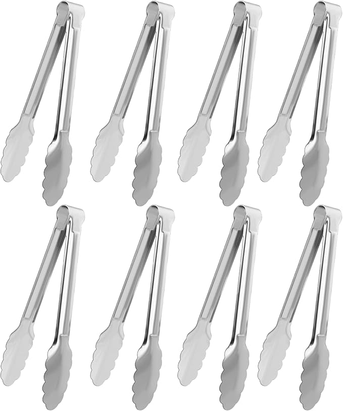 8 Pack Serving Tongs XEVOM Kitchen Tongs,Buffet Tongs, Stainless Steel Food Tong Serving Tong,small tongs (12inch)