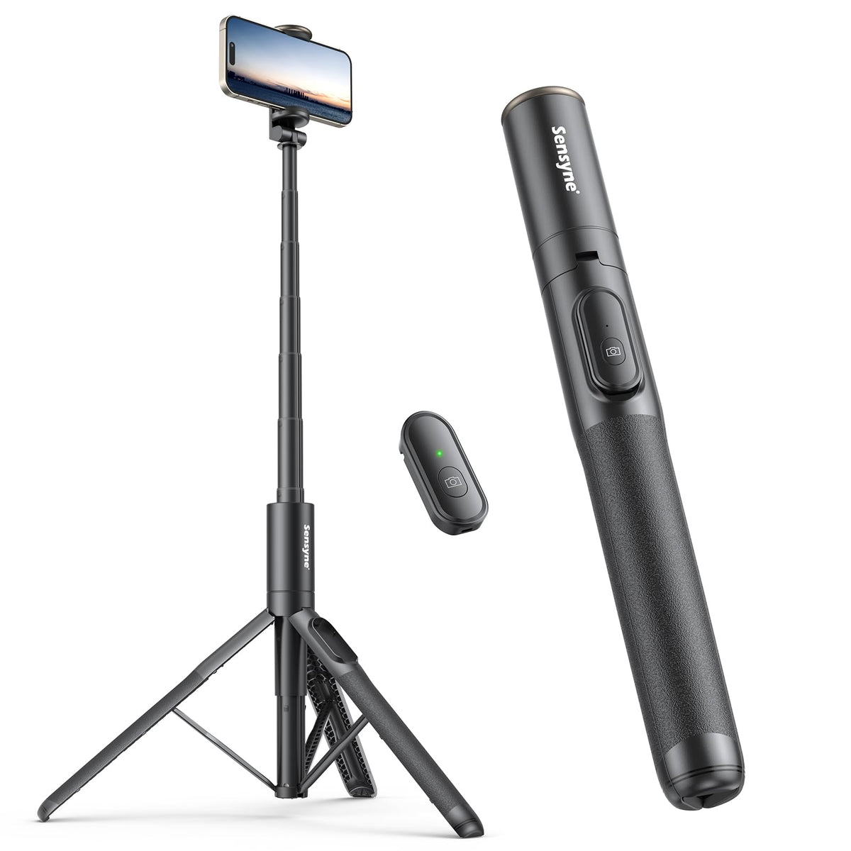 Sensyne 60" Phone Tripod - Selfie Stick, Lightweight All in One Phone Tripod Integrated with Wireless Remote Compatible with All Cell Phones for Selfie/Video Recording/Photo/Live Stream/Vlog（Black）