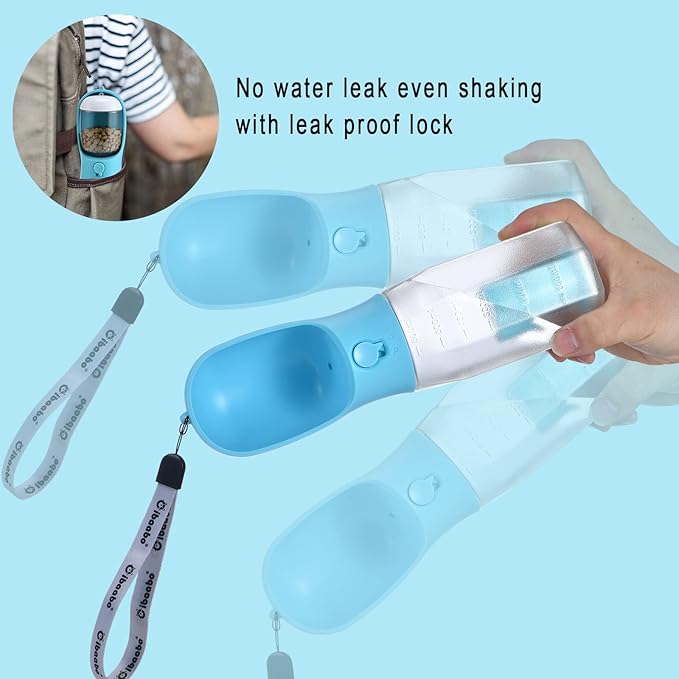 Dog Water Bottle with Food Container & Poop Bag Holder, Travel Water Bowl, Portable Pet Dispenser, Dog Stuff Accessories Items, Puppy Essentials Necessities for Walking Hiking Dog Gift