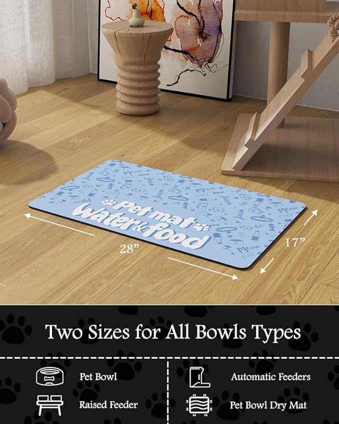 Pet Feeding Mat-Absorbent Dog Mat for Food and Water Bowl-No Stains Quick Dry Water Dispenser Mat-Dog Accessories Pet Supplies-Bowl for Messy Drinkers（PAW,17"x28"