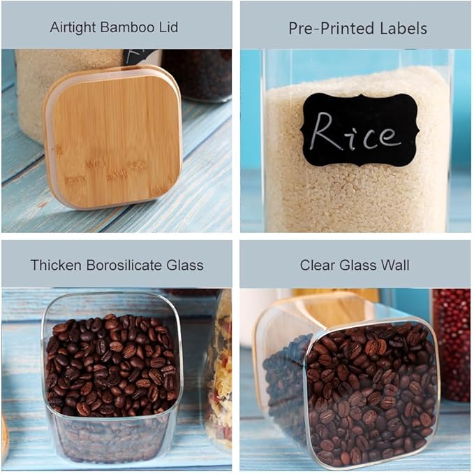 2 Pack 150 oz Glass Food Storage Containers, 1.2 Gallon Glass Flour and Sugar Containers with Airtight Lids, Large Flour Container for Sugar, Ground Coffee, Rice and Dry Food