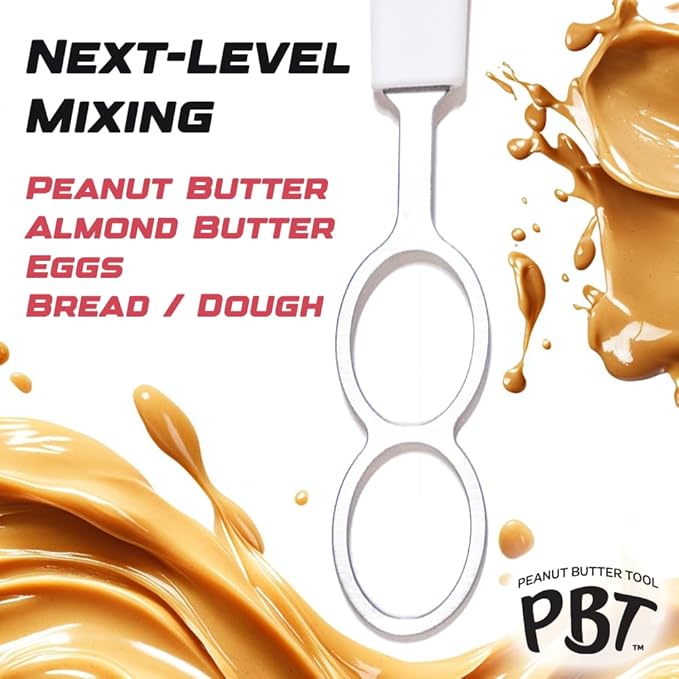PBT - Peanut Butter Mixer, Stainless Steel Stirring Tool for Natural Peanut Butter, Dough, Yogurt, Sauces, and More - Fits Any Container Size, Less Mess, Dishwasher Safe (WHITE)