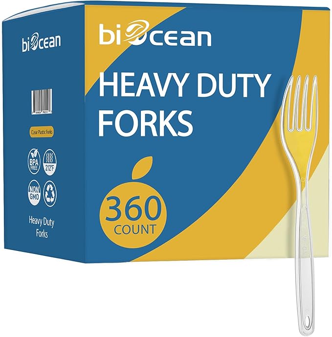 [360 Count] Clear Plastic Utensils 360 Disposable Forks Silverware Bulk Forks Bulk Heat Resistant Heavy Duty Silverware