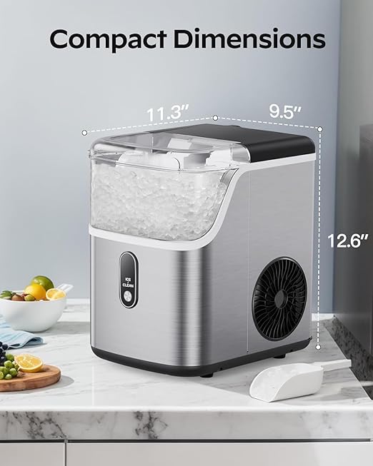 Silonn Nugget Ice Maker Countertop, Chewable Pellet Ice Machine with 33lbs Daily Produce, Pebble Ice Maker for Home Kitchen Office
