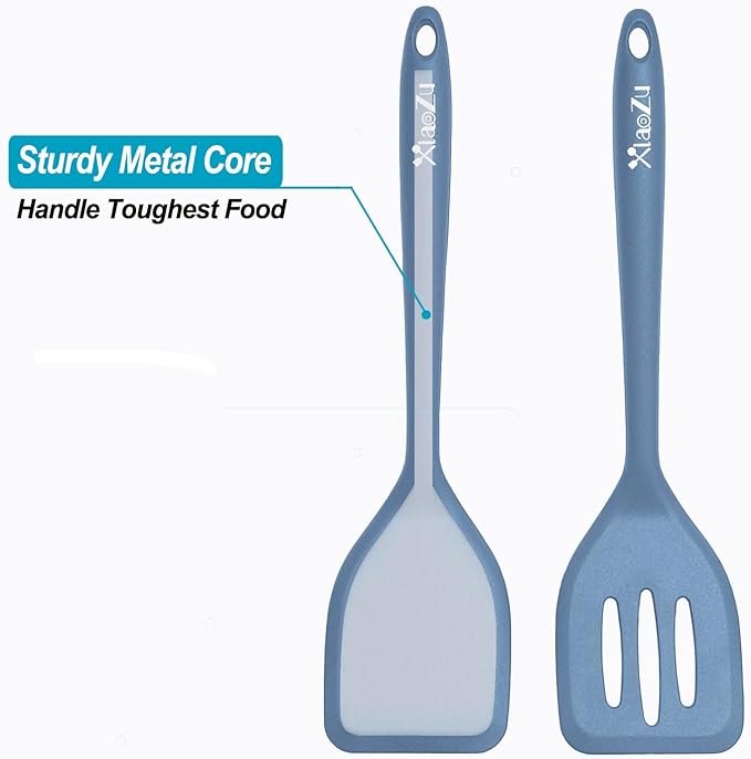Silicone Spatula Turner Set, High Heat Resistant Spatulas with Seamless One Piece Design, Nonstick Rubber Flippers Utensils for Baking & Cooking,BPA-Free, Starry Blue,11IN