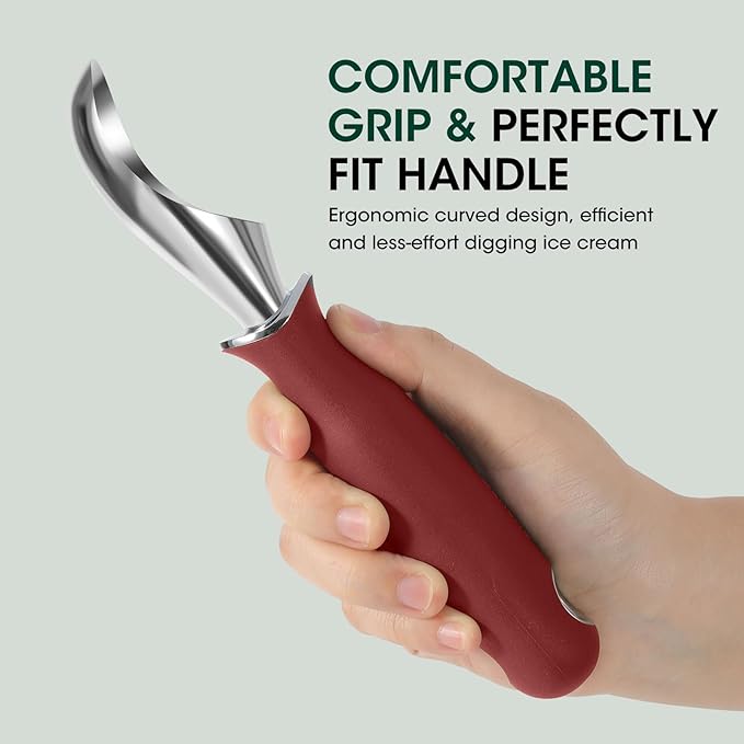 Beneno Heavy Duty Ice Cream Scoop - Upgraded Anti-Fracture Design, Comfortable Grip Long Handle, Effortless Scooping & Dishwasher Safe, Red