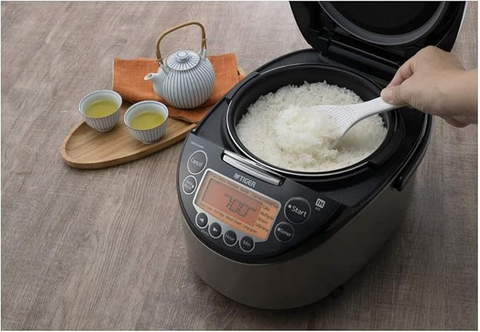Tiger Corporation JKT-D18U 10-Cup Capacity Induction Heating Electric Rice Cooker with 12 Menu Setting, 24-Hour Keep Warm Setting, Spatula and Measuring Cup (Black and Stainless Steel)