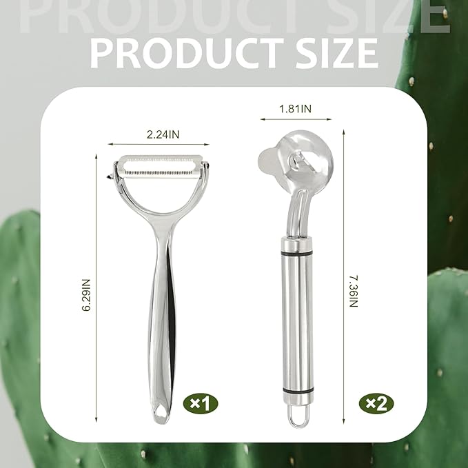 3Pcs Cactus Peeler Tools Set: Stainless Steel Cactus Peeling Knife and Cactus Peeler Spoon - Pelador de Nopales, Sliced Noodle, Vegetable Paring Cutter Featuring for Efficient Kitchen Cooking Gadgets