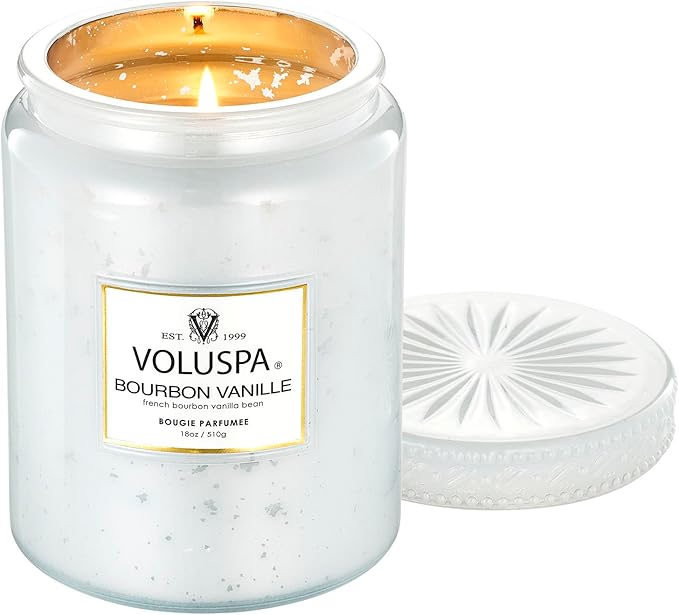 Voluspa Bourbon Vanille, Large Candle Jar, 18 Ounces, 100 Hour Burn Time, Coconut Wax for Clean Burning, Handcrafted in The USA