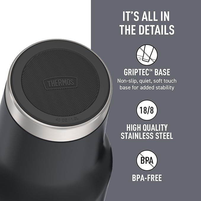 THERMOS Stainless Steel Cup Holder Mug - 40 Ounce, Granite - Insulated Tumbler with Lid and Straw, Plus Leak-Resistant Slide Lock