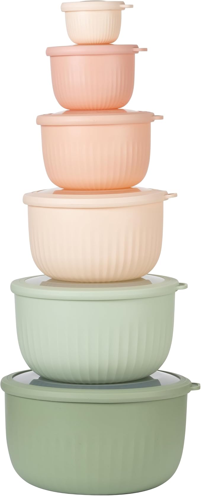 COOK WITH COLOR Prep Bowls with Lids- Wide and Deep Nesting Plastic Small Mixing Bowl Set with Lids, 12 Piece Set - Deep Bowls, Mint/Pink