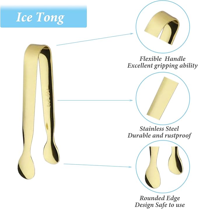 6PCS Ice Tongs Mini Sugar Tongs 4.25Inch Tong for Serving Food Small Serving Tong, Kitchen Tong for Appetizers,Tea Party, Coffee Bar, Desserts by Sunenlyst (Silver and Gold)