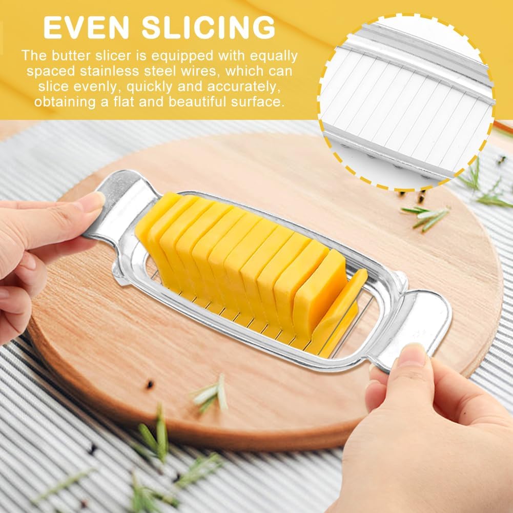 Butter Slicer Cutter for Single Stick Butter, 17 Stainless Steel Wires for Portion Control, 50PCS Baking Paper Included, for Cheese, Egg, Fruit, and Soft Foods, Easy Cleaning, Home Baking or Serving