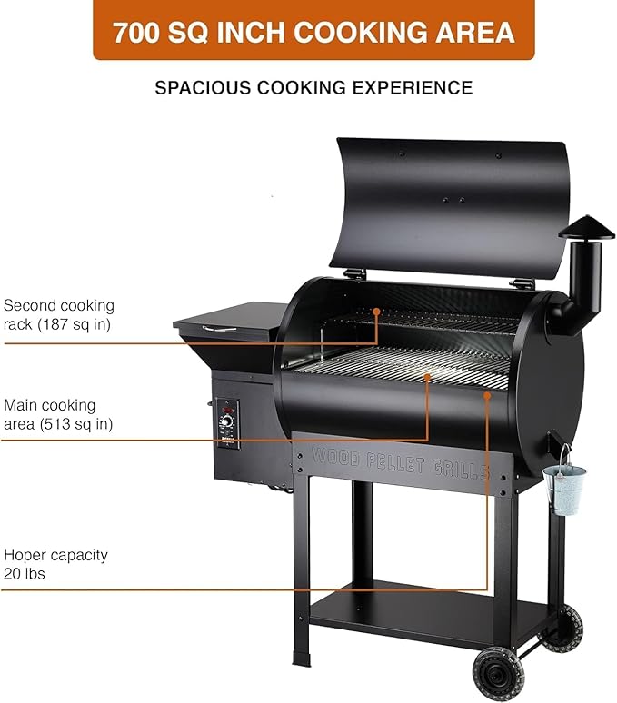 Z GRILLS ZPG-7002B Newly Upgrade Wood Pellet Grill & Smoker, 8 in 1 BBQ Grill Auto Temperature Controls, inch Cooking Area, 700 sq in Black