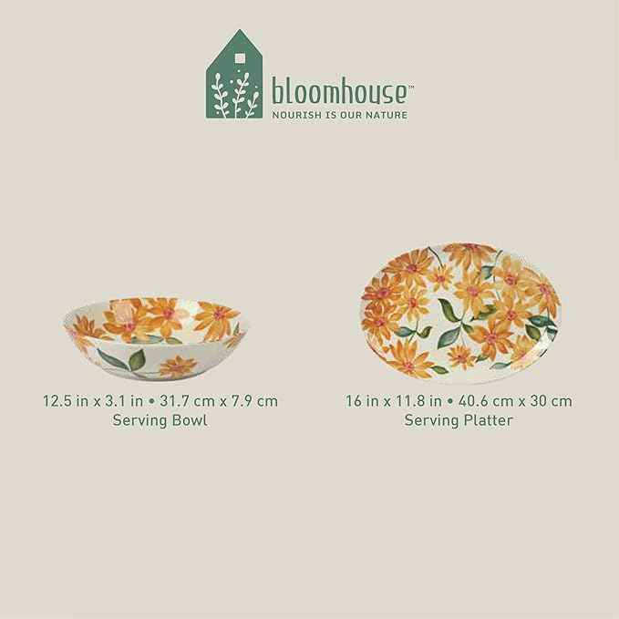 Bloomhouse Sunnyflower 2 Piece Hand-Painted Floral Stoneware Serving Set