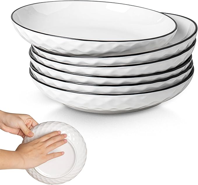 Yeacccng Pasta Bowls Set of 6, White Cereal Bowls Set of 6, 24oz Ceramic Salad Bowls, Lead-Free, 8 Inch White Serving Bowl for Pasta, Salad, Oatmeal, Fruit, Chicken, Dishwasher & Microwave Safe