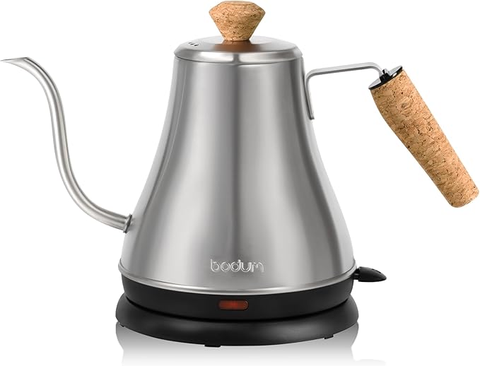 Bodum 27oz Melior Gooseneck Electric Water Kettle, Pour Over Coffee & Tea, Brushed Stainless Steel
