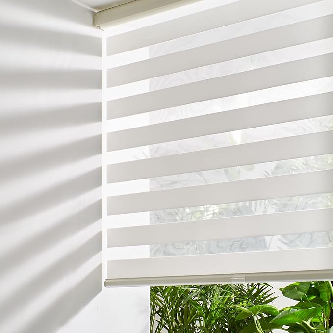 Persilux Cordless Zebra Blinds for Windows Free-Stop Window Shades (35" W X 47" H, Cream) Dual Layer Light Control for Day and Night, Light Filtering Sheer Shades for Home, Easy to Install