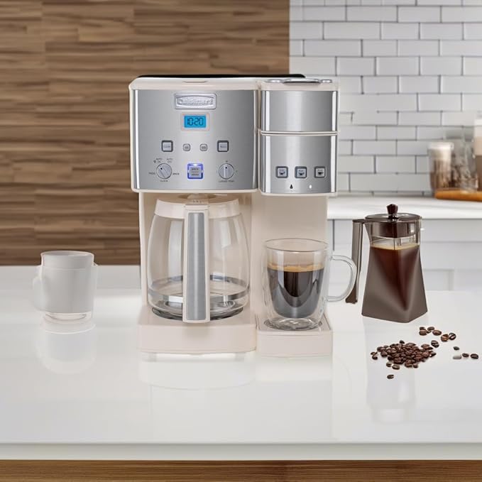 Cuisinart Single Serve + 12 Cup Coffee Maker, Offers 3-Sizes: 6-Ounces, 8-Ounces and 10-Ounces, Cream, SS-15P1CRM