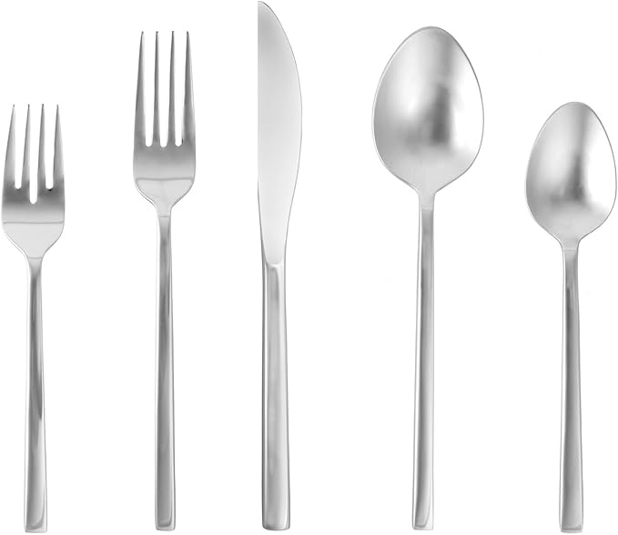 FORTESSA Arezzo 18/10 Stainless Steel Flatware, 5 Piece Place Setting With Knife, Forks and Spoons (Service For 1), Dishwasher Safe, Brushed Silver