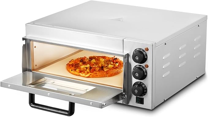 VEVOR Commercial Pizza Oven Countertop, 14" Single Deck Layer, Stainless Steel Electric Pizza Oven with Stone and Handle, Multipurpose Indoor Pizza Maker for Restaurant Home Pretzels Baked