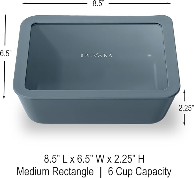 Ceramic Coated Glass Food Storage Container | No PTFE, PFOA, PFAS, and BPA | Reusable Non Toxic Meal Prep Container with Glass Lid | Easy To Store | 6 Cup Rectangle [Dusk]