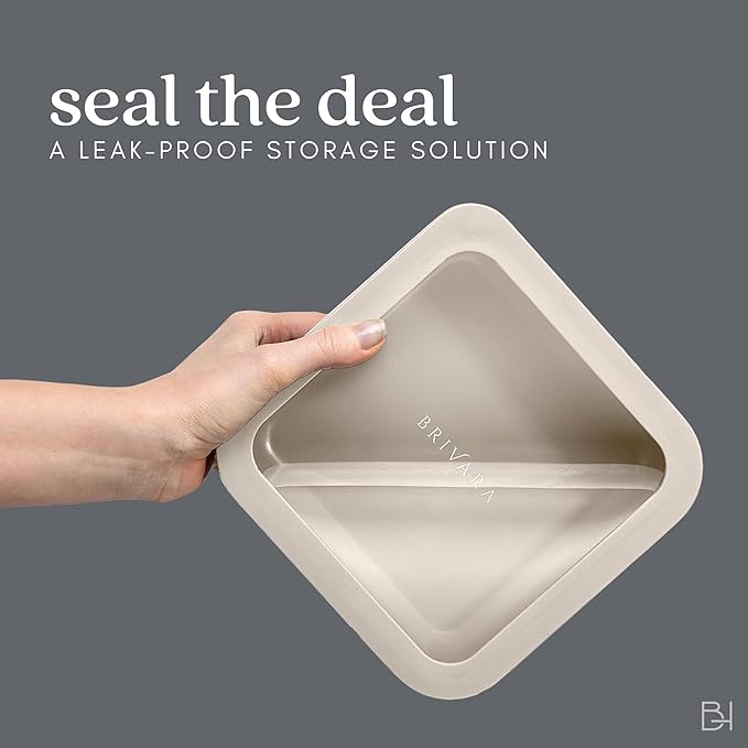 Ceramic Coated Glass Food Storage Container | No PTFE, PFOA, PFAS, and BPA | Reusable Non Toxic Meal Prep Container with Glass Lid | Easy To Store | 6 Cup Rectangle [Crema]