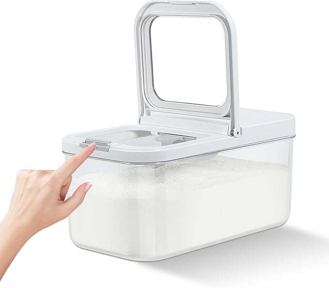 TBMax Rice Flour Storage Container with Automatic Flip-up Lid 13 Lbs | 6.5 Qt, Short and Narrow Food Storage Flour Bin for Kitchen Drwer Organization, Pet Dog Cat Food Storage Container