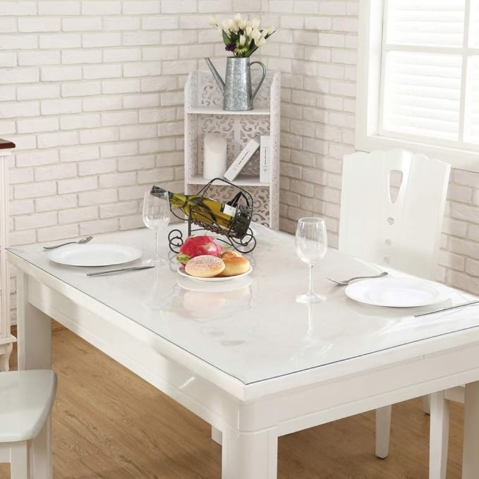 NECAUX Custom Multi-Size 1.5mm Thick Clear PVC Table Cover Protector - 46 X 90 Inches Large Wood Furniture Office Desk Protective Plastic Vinyl Dining Coffee End Tabletop Pad