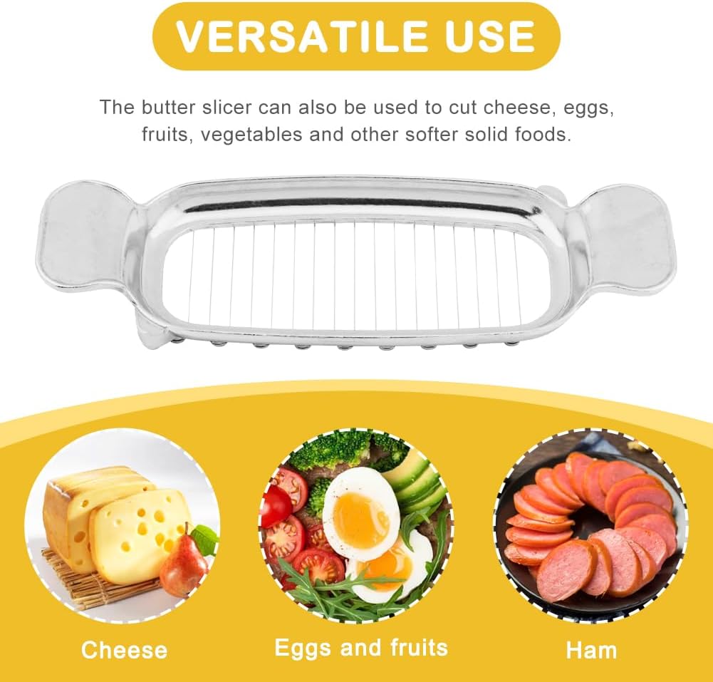 Butter Slicer Cutter for Single Stick Butter, 17 Stainless Steel Wires for Portion Control, 50PCS Baking Paper Included, for Cheese, Egg, Fruit, and Soft Foods, Easy Cleaning, Home Baking or Serving