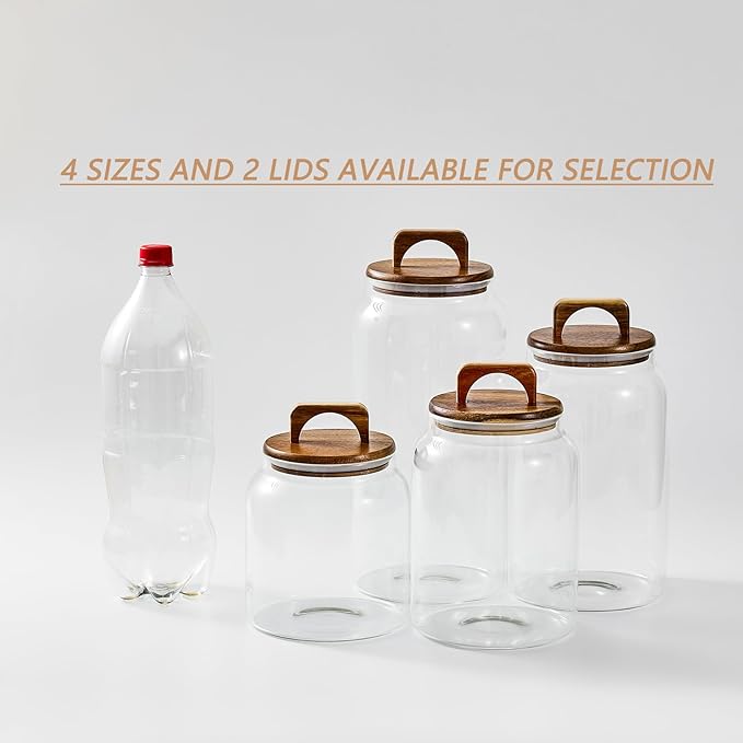 Sweejar Large Glass Candy Jars with Wooden Lids, 1 Gallon Glass Jar with Lid, Sugar/Flour Storage Containers, Big Glass Canisters with Airtight Lid, 2