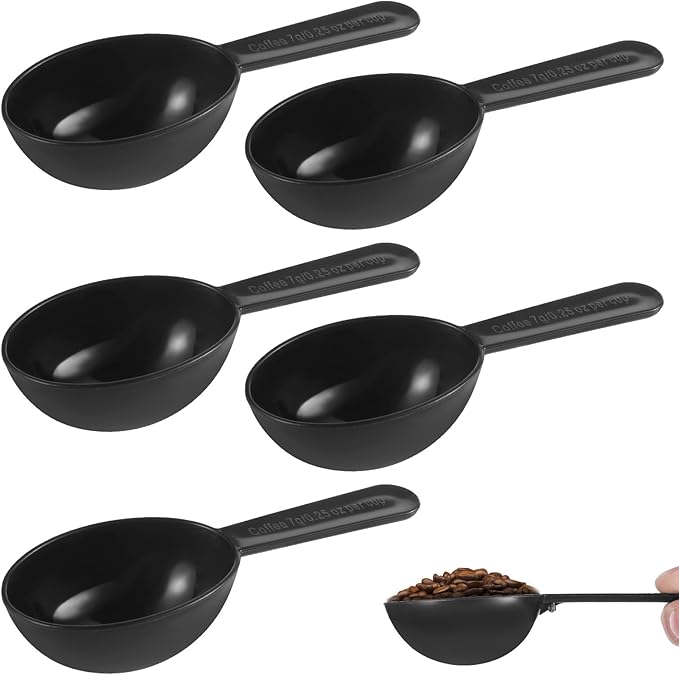 Small Scoops for Canisters, 5 Pack Plastic Scoopers for Containers, Black Coffee Measuring Scoop for Tea, Sugar, Cereal, Milk, Spices(7g)