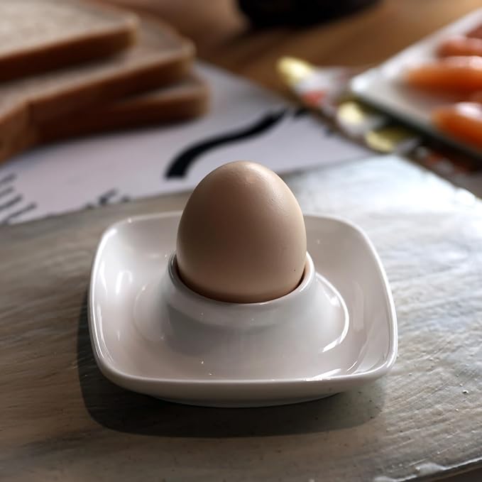 Ceramics White Egg Cups Egg Holders for Hard Boiled Eggs Set 6pcs