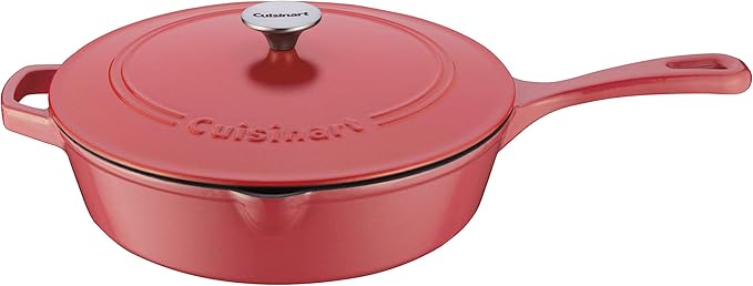 Cuisinart 12-Inch Cast Iron Chicken Fryer with Lid, 4.5 Quart Capacity, Porcelain Enameled Interior, Oven Safe, Induction Compatible, Peony Pink