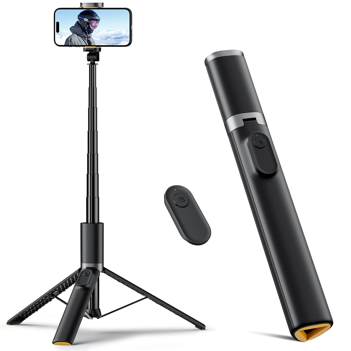 TODI 63" Cell Phone Selfie Stick Tripod, Portable Tripod for iPhone with Wireless Remote, Extendable Smartphone Stand, All-in-1, Compatible with iPhone/Android
