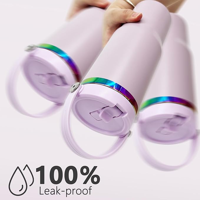 30 oz Tumbler Bulk with Handle and Straw, Vacuum Insulated Tumblers with Flip Straw and Top Handle, Leakproof Powder Coated Tumbler, Stainless Steel Travel Mug for Coffee (Purple, 8 Pack)